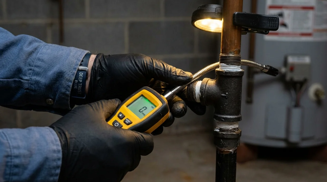Gas leak detection with electronic sniffer by Johns Plumbing LLC in Reserve