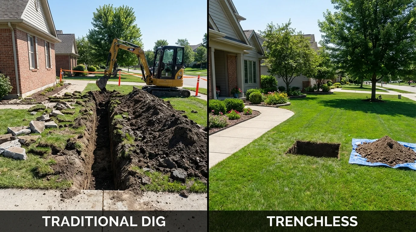 Trenchless sewer repair with minimal yard damage versus traditional excavation in Reserve, NM